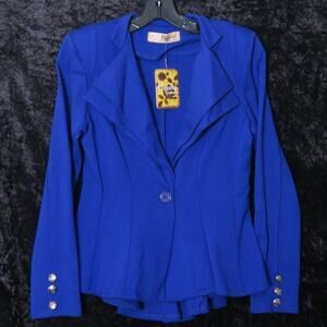 Royal Blue Shoulder Pad Double Notch Lapel Peplum Blazer Sz S Hybrid & Company